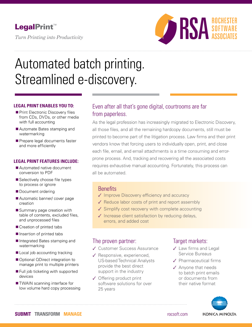 KM, RSA, Legal Print, Konica-Minolta, Prior & Nami Business Systems