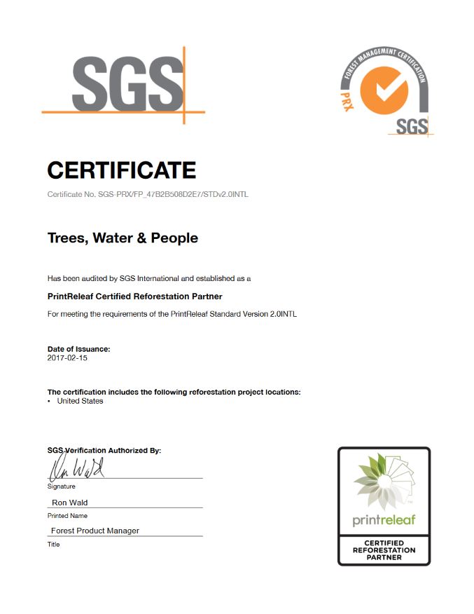 SGS Certificate, PrintReleaf, Prior & Nami Business Systems