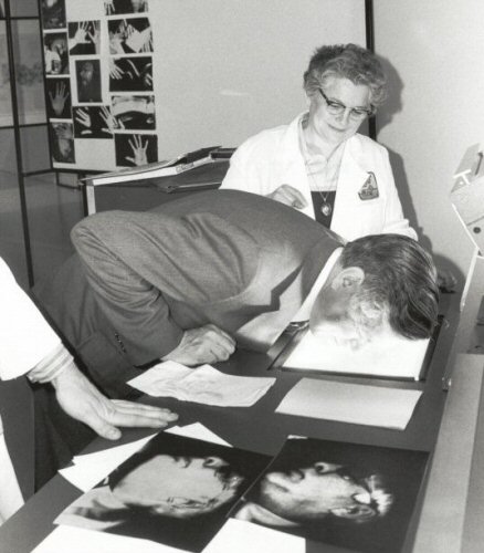 Old Photo, Man Copying Face on Copier, Prior & Nami Business Systems