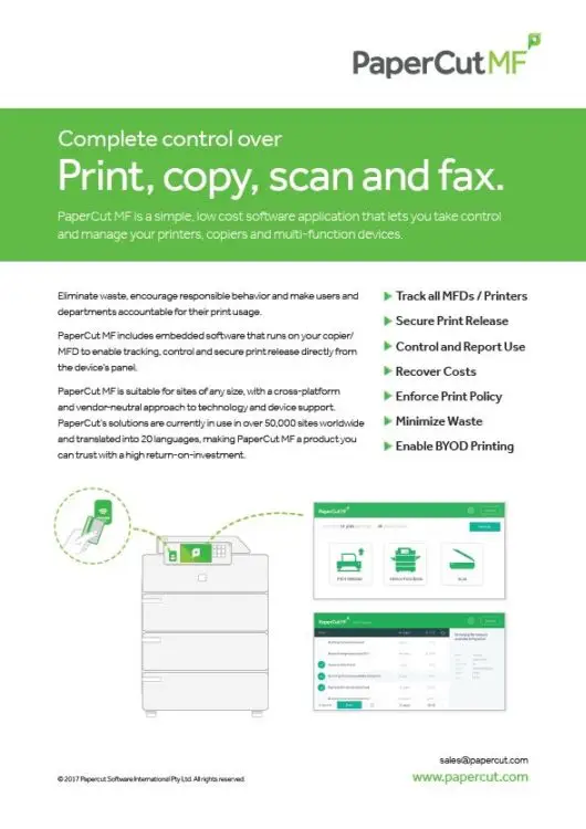 Papercut, Mf, Fact Sheet, Prior & Nami Business Systems