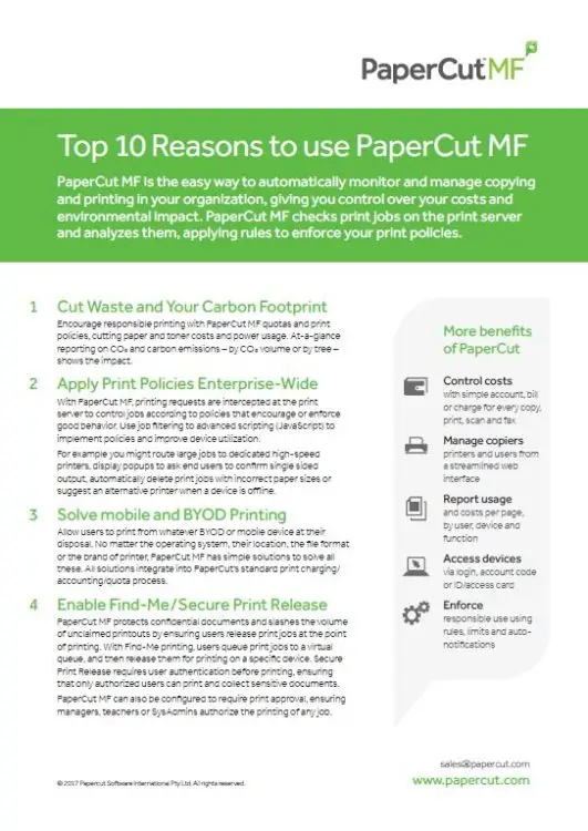 Top 10 Reasons, Papercut Mf, Prior & Nami Business Systems