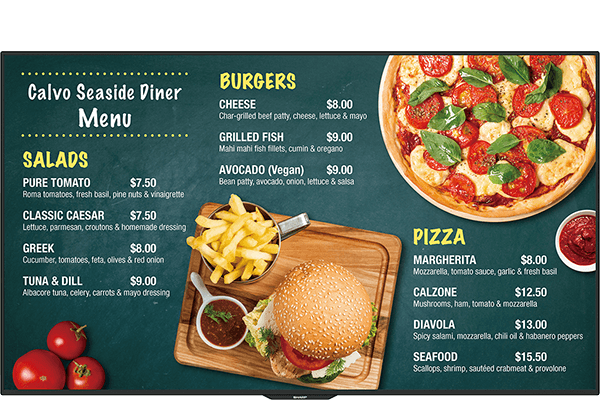 Sharp, Professional Display, menu, Prior & Nami Business Systems