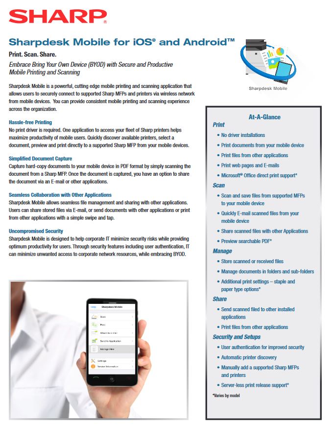 Sharpdesk, Mobile, Data Sheet, Prior & Nami Business Systems